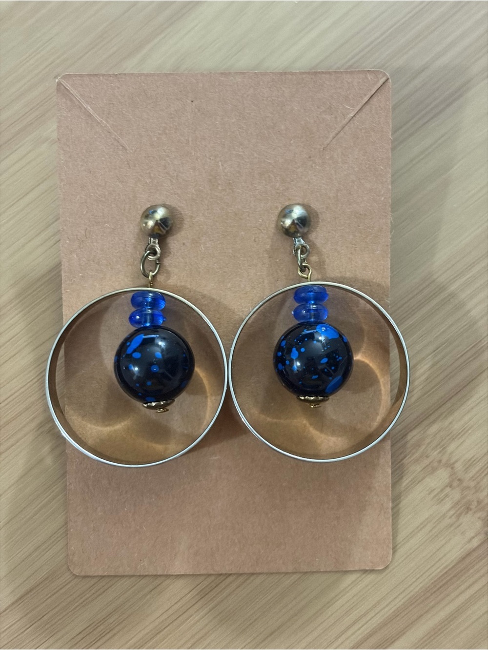 Blue Cobalt Handmade Bead Hoop Dangle Earrings